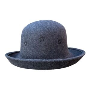 Wool Cloche Bucket‎ Hat Dressy Church Hat Formal Winter Embroidered Flowers Gray